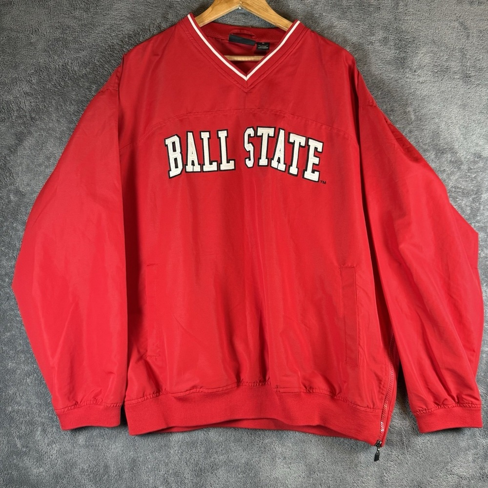 J2 Sport Ball State Cardinals Red V-Neck Pullover Windbreaker Jacket Size XL